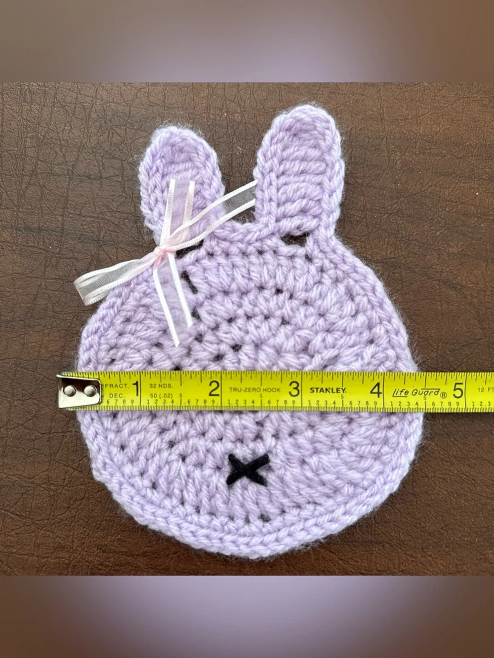 Brand New Handmade Crochet Purple Miffy Coaster With Bow